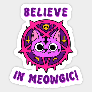 Believe In Meowgic Cute Halloween Cat Graphic Art Sticker